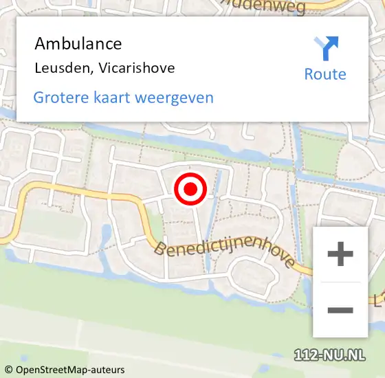 Locatie op kaart van de 112 melding: Ambulance Leusden, Vicarishove op 4 december 2015 15:39