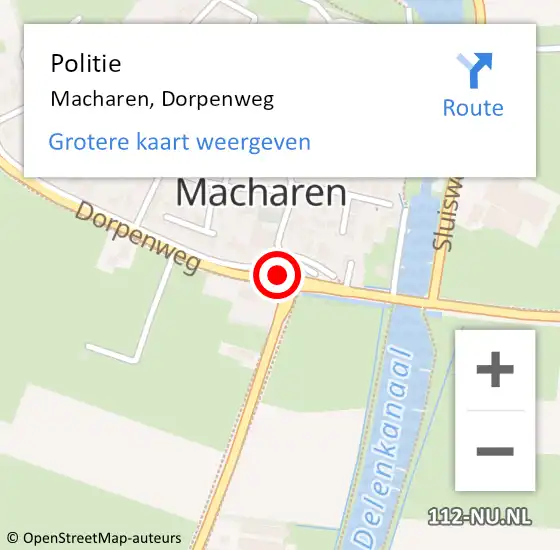 Locatie op kaart van de 112 melding: Politie Macharen, Dorpenweg op 4 december 2015 17:13