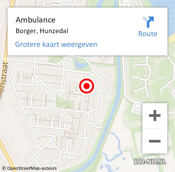 Locatie op kaart van de 112 melding: Ambulance Borger, Hunzedal op 4 december 2015 19:23