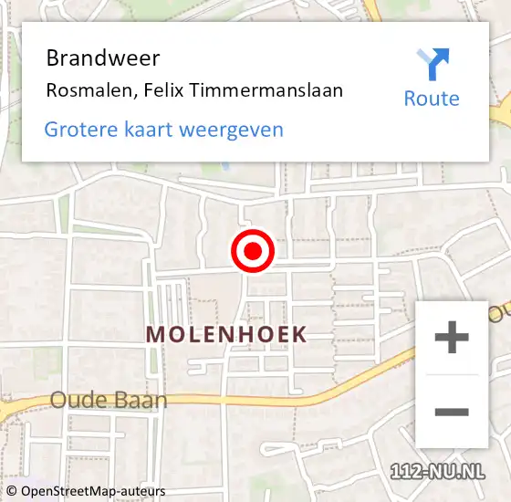 Locatie op kaart van de 112 melding: Brandweer Rosmalen, Felix Timmermanslaan op 4 december 2015 19:32