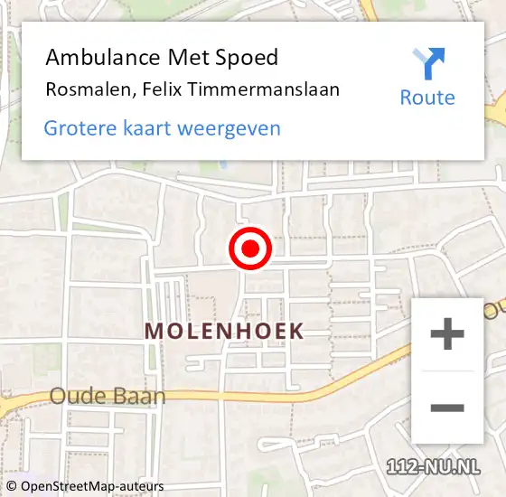 Locatie op kaart van de 112 melding: Ambulance Met Spoed Naar Rosmalen, Felix Timmermanslaan op 4 december 2015 19:33