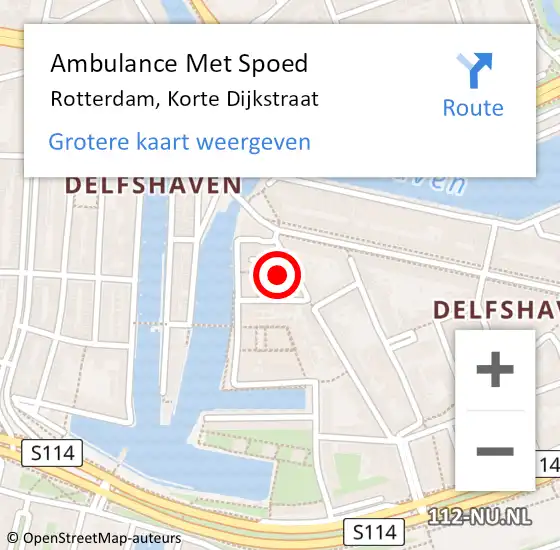 Locatie op kaart van de 112 melding: Ambulance Met Spoed Naar Rotterdam, Korte Dijkstraat op 4 december 2015 20:57