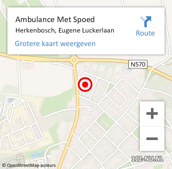 Locatie op kaart van de 112 melding: Ambulance Met Spoed Naar Herkenbosch, Eugene Luckerlaan op 4 december 2015 22:50