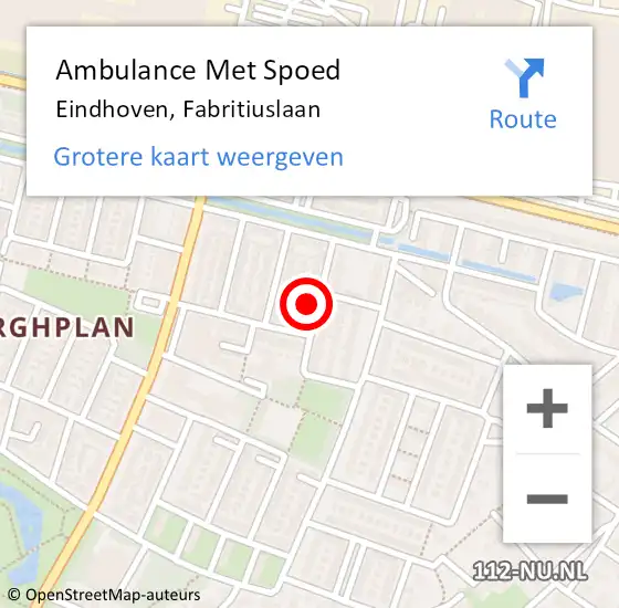 Locatie op kaart van de 112 melding: Ambulance Met Spoed Naar Eindhoven, Fabritiuslaan op 4 december 2015 22:52
