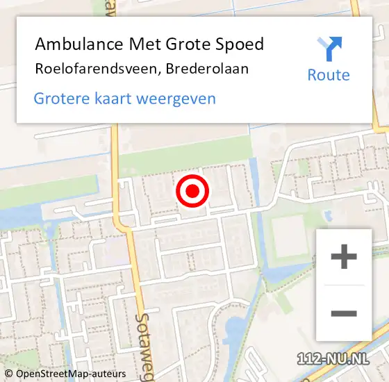 Locatie op kaart van de 112 melding: Ambulance Met Grote Spoed Naar Roelofarendsveen, Brederolaan op 4 december 2015 23:01