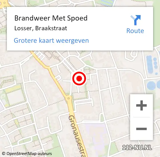 Locatie op kaart van de 112 melding: Brandweer Met Spoed Naar Losser, Braakstraat op 5 december 2015 00:38