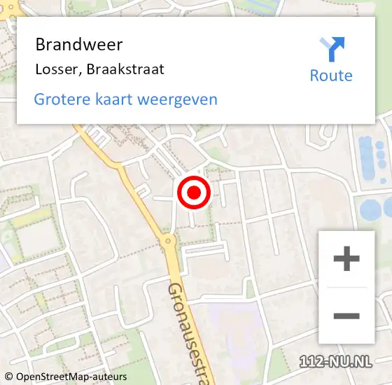 Locatie op kaart van de 112 melding: Brandweer Losser, Braakstraat op 5 december 2015 00:51