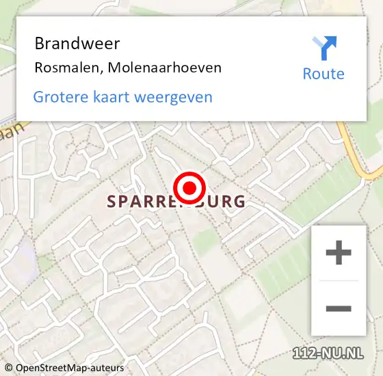 Locatie op kaart van de 112 melding: Brandweer Rosmalen, Molenaarhoeven op 5 december 2015 01:06