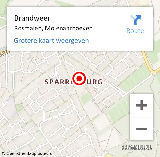 Locatie op kaart van de 112 melding: Brandweer Rosmalen, Molenaarhoeven op 5 december 2015 01:32