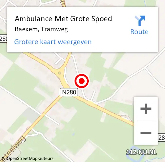 Locatie op kaart van de 112 melding: Ambulance Met Grote Spoed Naar Baexem, Tramweg op 5 december 2015 02:53