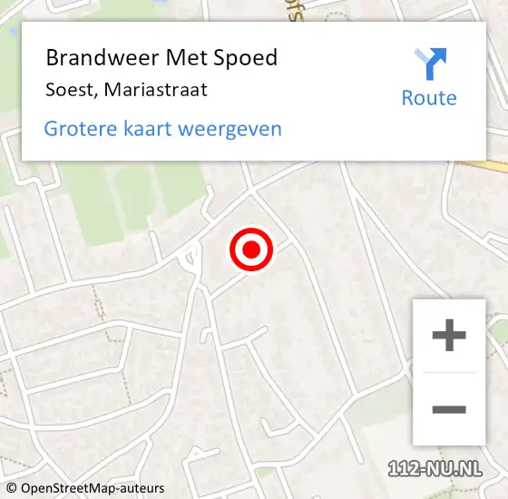 Locatie op kaart van de 112 melding: Brandweer Met Spoed Naar Soest, Mariastraat op 5 december 2015 04:42