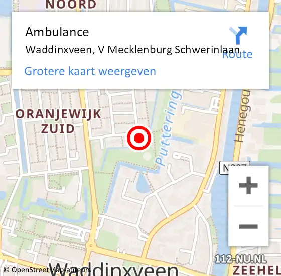 Locatie op kaart van de 112 melding: Ambulance Waddinxveen, V Mecklenburg Schwerinlaan op 29 november 2013 05:25