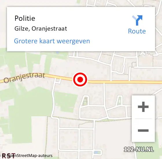 Locatie op kaart van de 112 melding: Politie Gilze, Oranjestraat op 5 december 2015 12:59