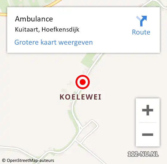 Locatie op kaart van de 112 melding: Ambulance Kuitaart, Hoefkensdijk op 5 december 2015 13:19