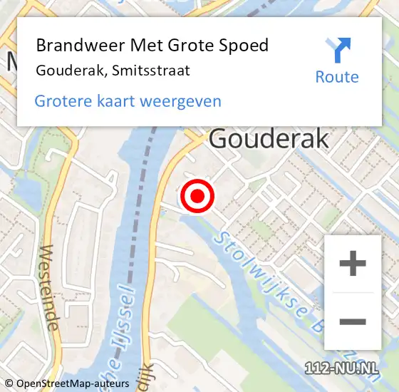 Locatie op kaart van de 112 melding: Brandweer Met Grote Spoed Naar Gouderak, Smitsstraat op 5 december 2015 13:26