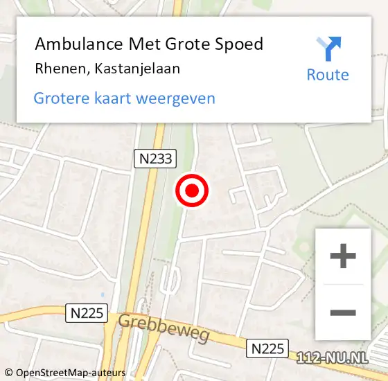 Locatie op kaart van de 112 melding: Ambulance Met Grote Spoed Naar Rhenen, Kastanjelaan op 5 december 2015 16:44