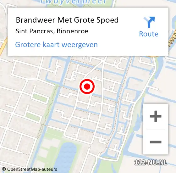 Locatie op kaart van de 112 melding: Brandweer Met Grote Spoed Naar Sint Pancras, Binnenroe op 5 december 2015 17:12