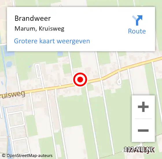 Locatie op kaart van de 112 melding: Brandweer Marum, Kruisweg op 5 december 2015 17:45