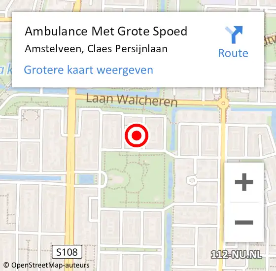 Locatie op kaart van de 112 melding: Ambulance Met Grote Spoed Naar Amstelveen, Claes Persijnlaan op 5 december 2015 17:54