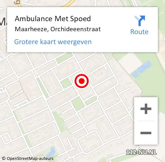 Locatie op kaart van de 112 melding: Ambulance Met Spoed Naar Maarheeze, Orchideeenstraat op 5 december 2015 18:33