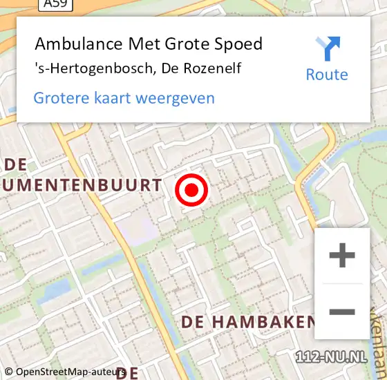 Locatie op kaart van de 112 melding: Ambulance Met Grote Spoed Naar 's-Hertogenbosch, De Rozenelf op 5 december 2015 18:49