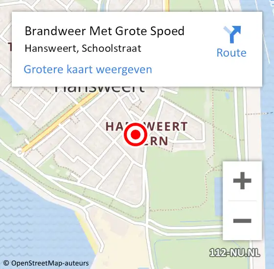 Locatie op kaart van de 112 melding: Brandweer Met Grote Spoed Naar Hansweert, Schoolstraat op 5 december 2015 19:18