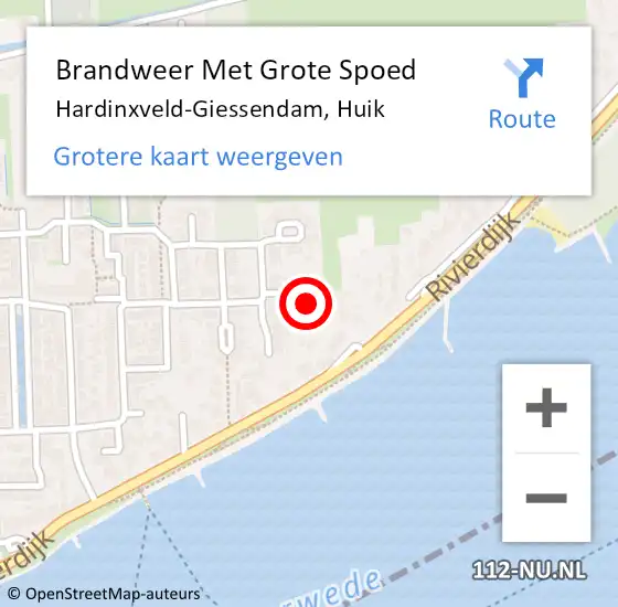 Locatie op kaart van de 112 melding: Brandweer Met Grote Spoed Naar Hardinxveld-Giessendam, Huik op 5 december 2015 19:32