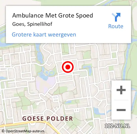 Locatie op kaart van de 112 melding: Ambulance Met Grote Spoed Naar Goes, Spinellihof op 5 december 2015 19:34