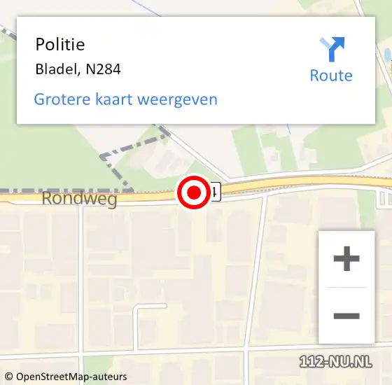 Locatie op kaart van de 112 melding: Politie Bladel, N284 op 5 december 2015 20:21