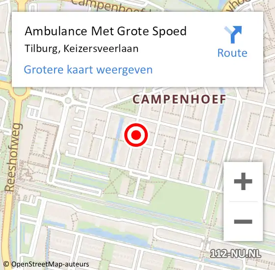 Locatie op kaart van de 112 melding: Ambulance Met Grote Spoed Naar Tilburg, Keizersveerlaan op 5 december 2015 21:06