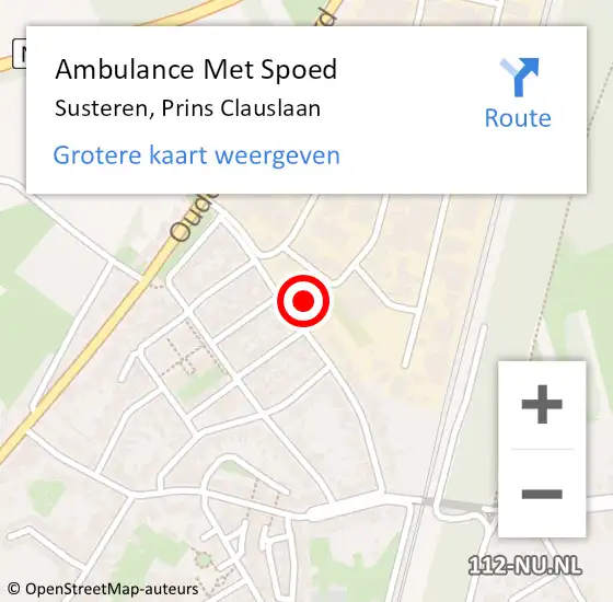 Locatie op kaart van de 112 melding: Ambulance Met Spoed Naar Susteren, Prins Clauslaan op 6 december 2015 00:28