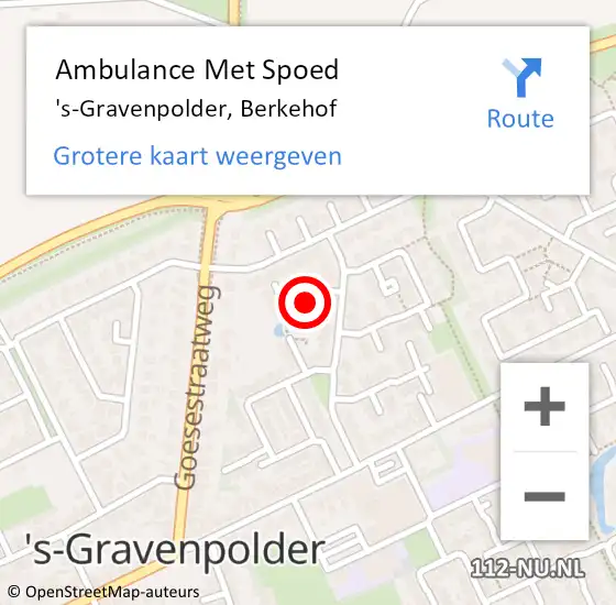 Locatie op kaart van de 112 melding: Ambulance Met Spoed Naar 's-Gravenpolder, Berkehof op 6 december 2015 00:29