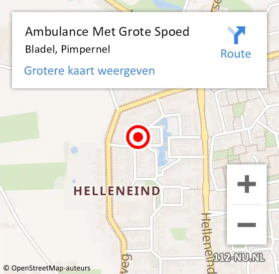 Locatie op kaart van de 112 melding: Ambulance Met Grote Spoed Naar Bladel, Pimpernel op 6 december 2015 01:16