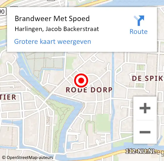 Locatie op kaart van de 112 melding: Brandweer Met Spoed Naar Harlingen, Jacob Backerstraat op 6 december 2015 01:40