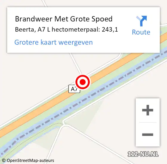 Locatie op kaart van de 112 melding: Brandweer Met Grote Spoed Naar Beerta, A7 L hectometerpaal: 243,1 op 6 december 2015 03:36