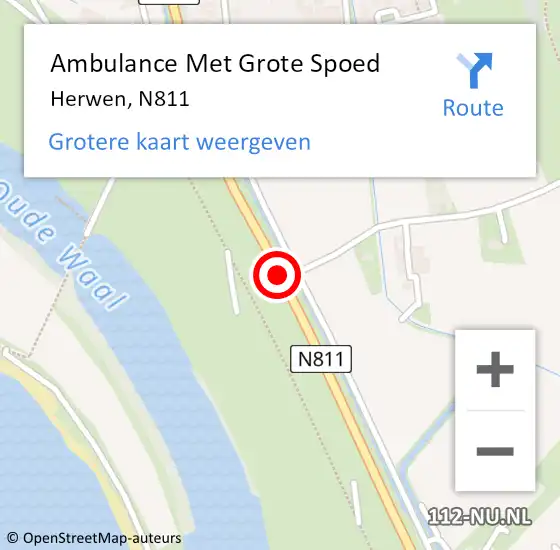 Locatie op kaart van de 112 melding: Ambulance Met Grote Spoed Naar Herwen, N811 op 6 december 2015 04:27
