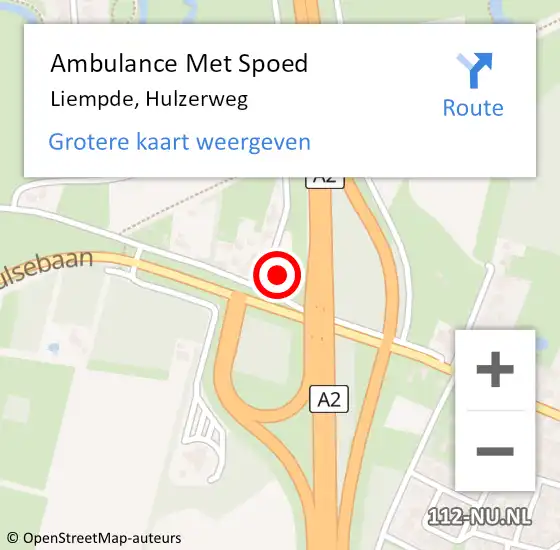 Locatie op kaart van de 112 melding: Ambulance Met Spoed Naar Liempde, Hulzerweg op 6 december 2015 04:34