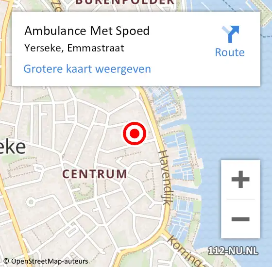 Locatie op kaart van de 112 melding: Ambulance Met Spoed Naar Yerseke, Emmastraat op 6 december 2015 04:46