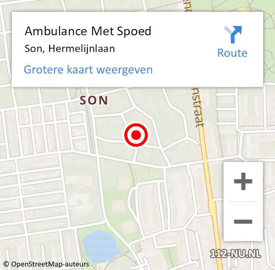 Locatie op kaart van de 112 melding: Ambulance Met Spoed Naar Son, Hermelijnlaan op 6 december 2015 09:13