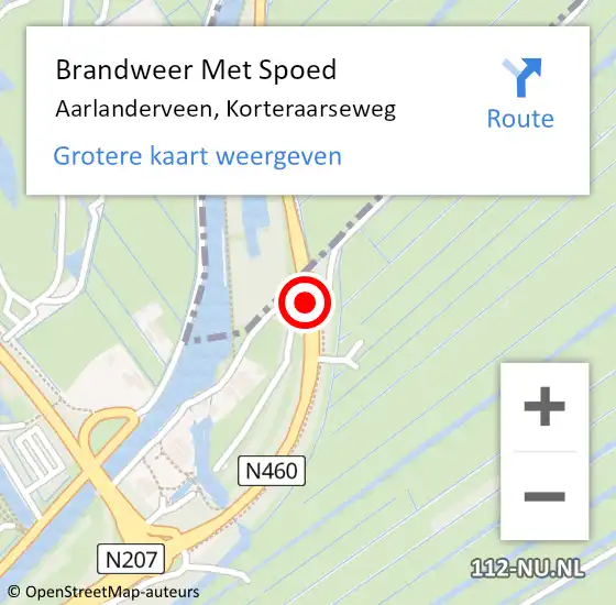 Locatie op kaart van de 112 melding: Brandweer Met Spoed Naar Aarlanderveen, Korteraarseweg op 6 december 2015 12:45