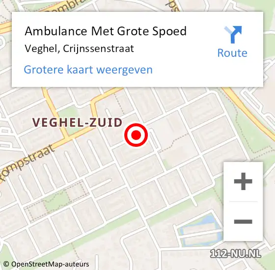 Locatie op kaart van de 112 melding: Ambulance Met Grote Spoed Naar Veghel, Crijnssenstraat op 6 december 2015 13:15