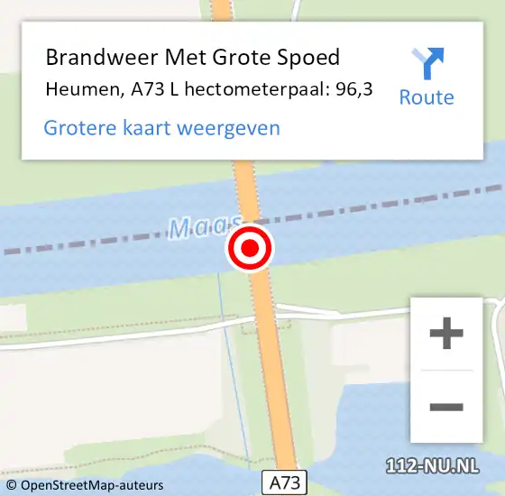 Locatie op kaart van de 112 melding: Brandweer Met Grote Spoed Naar Heumen, A73 L hectometerpaal: 96,1 op 6 december 2015 14:35