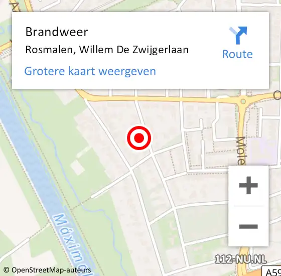 Locatie op kaart van de 112 melding: Brandweer Rosmalen, Willem De Zwijgerlaan op 6 december 2015 18:44