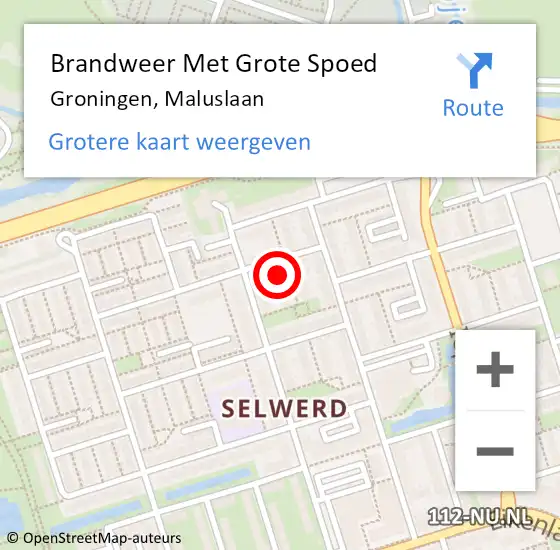 Locatie op kaart van de 112 melding: Brandweer Met Grote Spoed Naar Groningen, Maluslaan op 6 december 2015 19:17