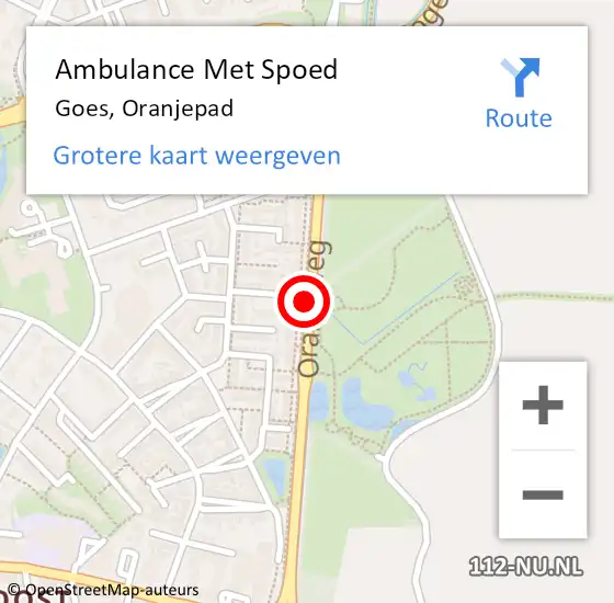 Locatie op kaart van de 112 melding: Ambulance Met Spoed Naar Goes, Oranjepad op 6 december 2015 19:25