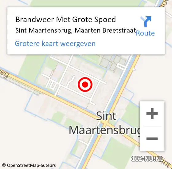 Locatie op kaart van de 112 melding: Brandweer Met Grote Spoed Naar Sint Maartensbrug, Maarten Breetstraat op 6 december 2015 22:23