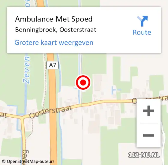 Locatie op kaart van de 112 melding: Ambulance Met Spoed Naar Benningbroek, Oosterstraat op 6 december 2015 22:37