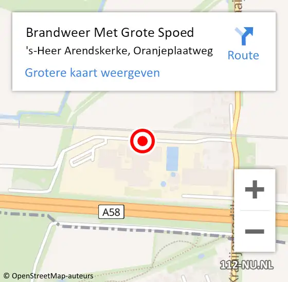 Locatie op kaart van de 112 melding: Brandweer Met Grote Spoed Naar 's-Heer Arendskerke, Oranjeplaatweg op 6 december 2015 23:18