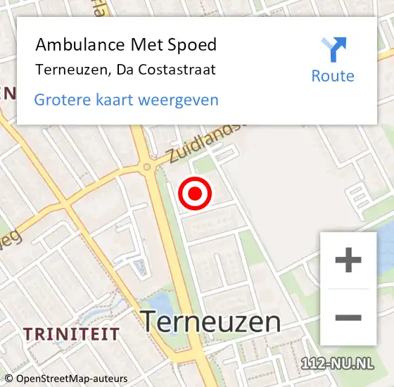 Locatie op kaart van de 112 melding: Ambulance Met Spoed Naar Terneuzen, Da Costastraat op 7 december 2015 01:51