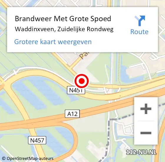 Locatie op kaart van de 112 melding: Brandweer Met Grote Spoed Naar Waddinxveen, Zuidelijke Rondweg op 7 december 2015 07:05